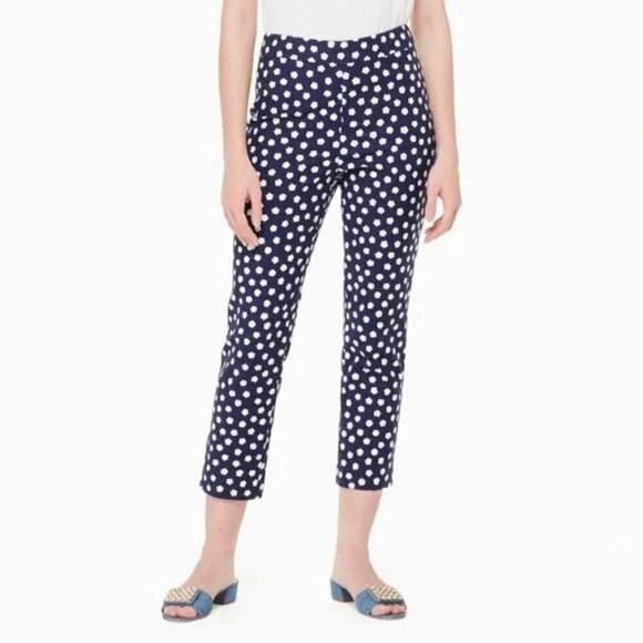 NWT Kate Spade Blue Jacquard Cloud Polka Dot High Waisted Cropped Pants - Picture 1 of 14